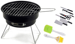 Charcoal Round Barbeque Grill with Cooking Silicon Spatula Brush and Kitchen Knife Set