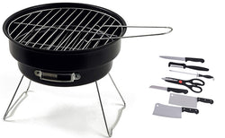 Round Charcoal Portable Barbeque Grill with Kitchen Knife Set