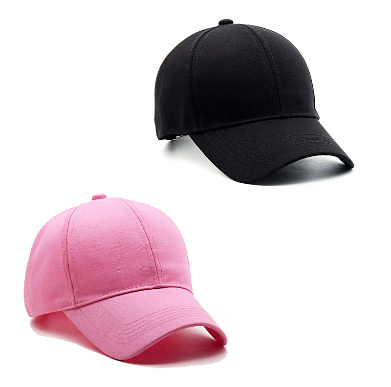Men Boys Stylish Baseball Adjustable Cap Black & Pink - CAP-BK-PK