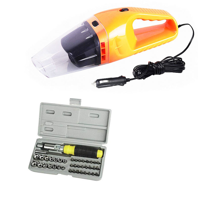 Shopper52 12V Wet & Dry Car Vacuum Cleaner for Home and Car  With 41 Pieces Screwdriver Socket Set - DC12V41PCTK