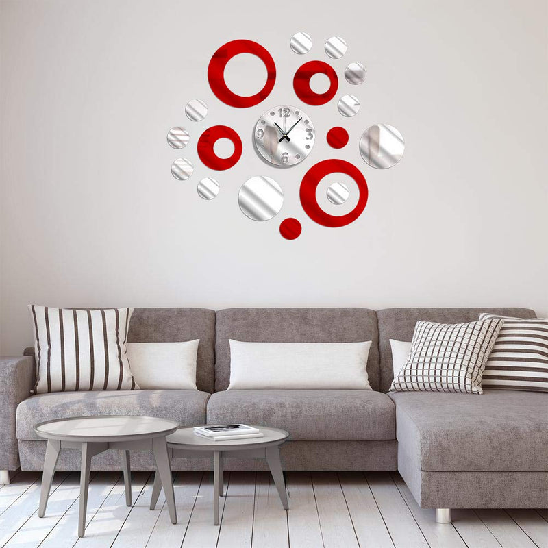 Shopper52 DIY Wall Clock 3D Sticker Home Office Decor Wall Clock (Covering Area : 50 x 50 cm) (SIL-Red) - DIY454SR