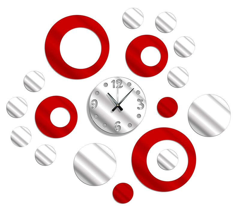 Shopper52 DIY Wall Clock 3D Sticker Home Office Decor Wall Clock (Covering Area : 50 x 50 cm) (SIL-Red) - DIY454SR