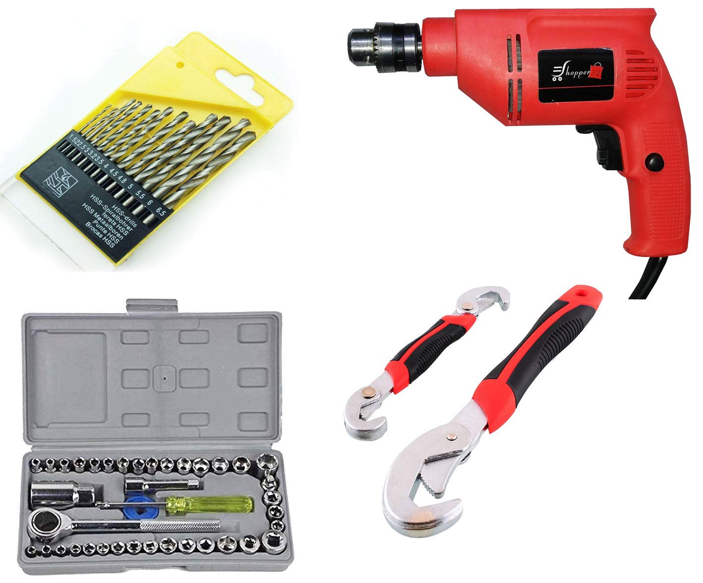 Powerful Drill Machine with 13 Pieces Drill Bit Set and 41 Pieces Toolkit Screwdriver Combo Set with Snap Grip- DRL13B40PSNP