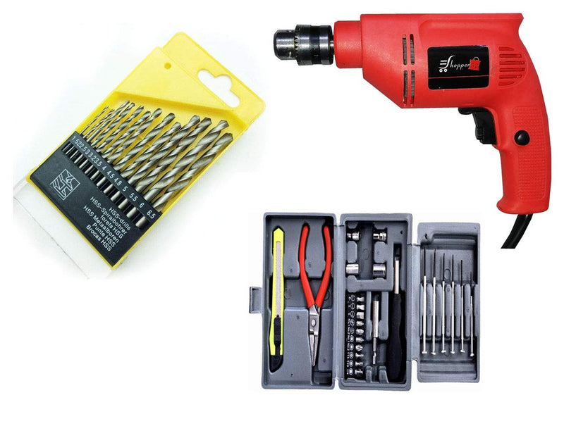 shopper 52.com 10 mm Powerful Drill Machine with 13 Pieces Drill Bit Set and Hobby Tool Kit Combo-  DRL13BTHOB