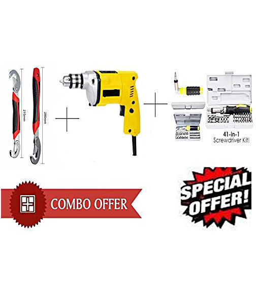 Buy Powerful Drill Machine + 41 Pcs Tool Kit Screwdriver + Snap N Grip Wrench - DRL41SNP