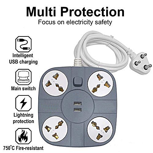 Extension board with 2 USB Port  and 4 Socket 16 Amp Multiplug Extension Cord for Home and Office Use - EXTENSION-26