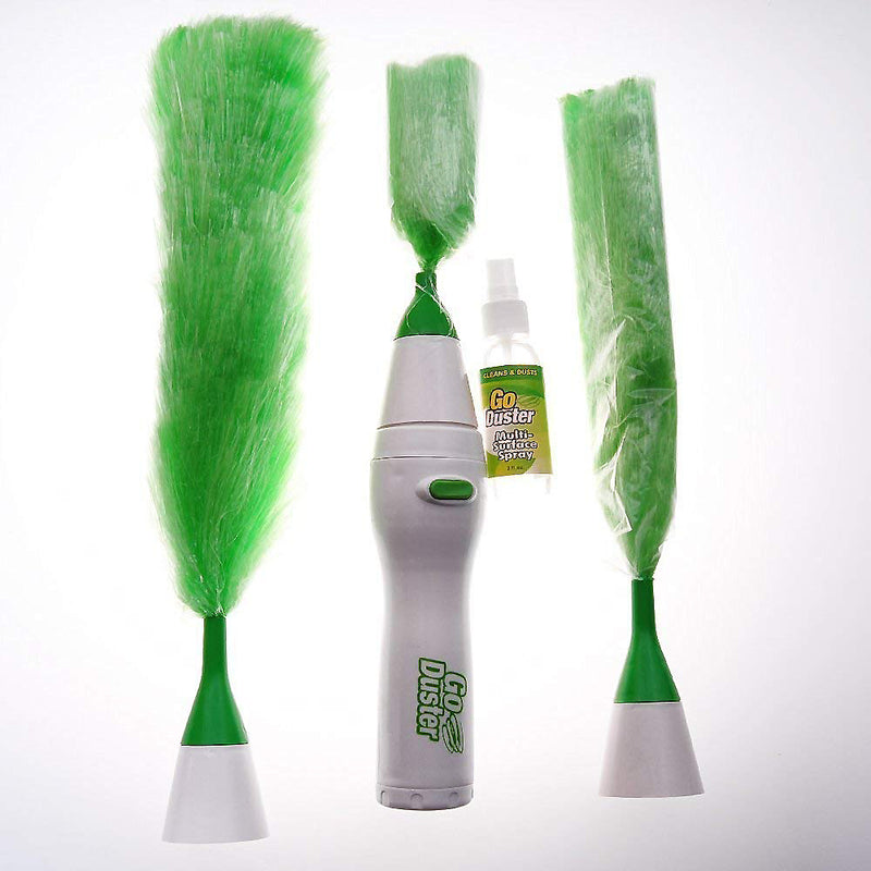 Go Duster Electric Feather Spin Home Duster, Electronic Motorized Green Cleaning Brush Set - GODUSTER