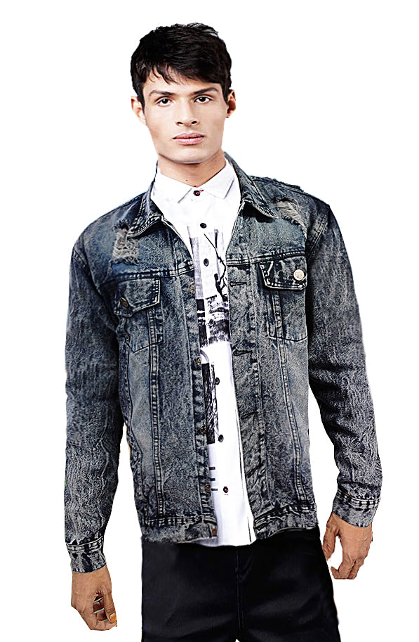 Men Regular Fit Washed Full Sleeve Black Toned Denim Jacket - JK-TONE2-BK