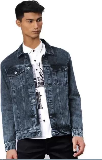 Men Regular Fit Washed Full Sleeve Dark Blue Toned Denim Jacket