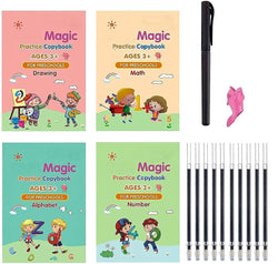 Magic book for kids Number & Letter Practice Copy Book Boys,Girls (4 Book+ 10 Refill + 1 Pen + 1 Grip)