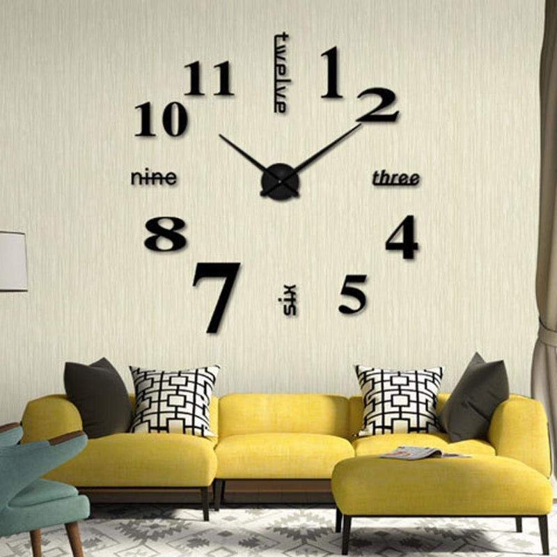 Acrylic DIY Frameless 3D Mirror Sticker Large Wall Clock for Home Office Decorations (Black) - T4215S-BK