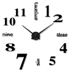 Acrylic DIY Frameless 3D Mirror Sticker Large Wall Clock for Home Office Decorations (Black) - T4215S-BK