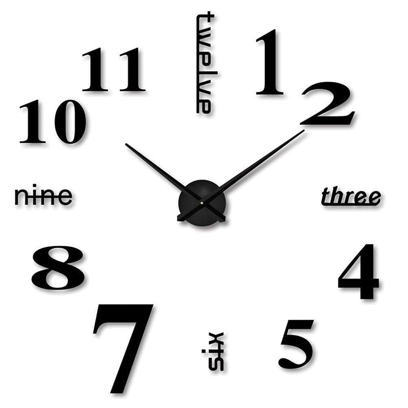 Acrylic DIY Frameless 3D Mirror Sticker Large Wall Clock for Home Office Decorations (Black) - T4215S-BK
