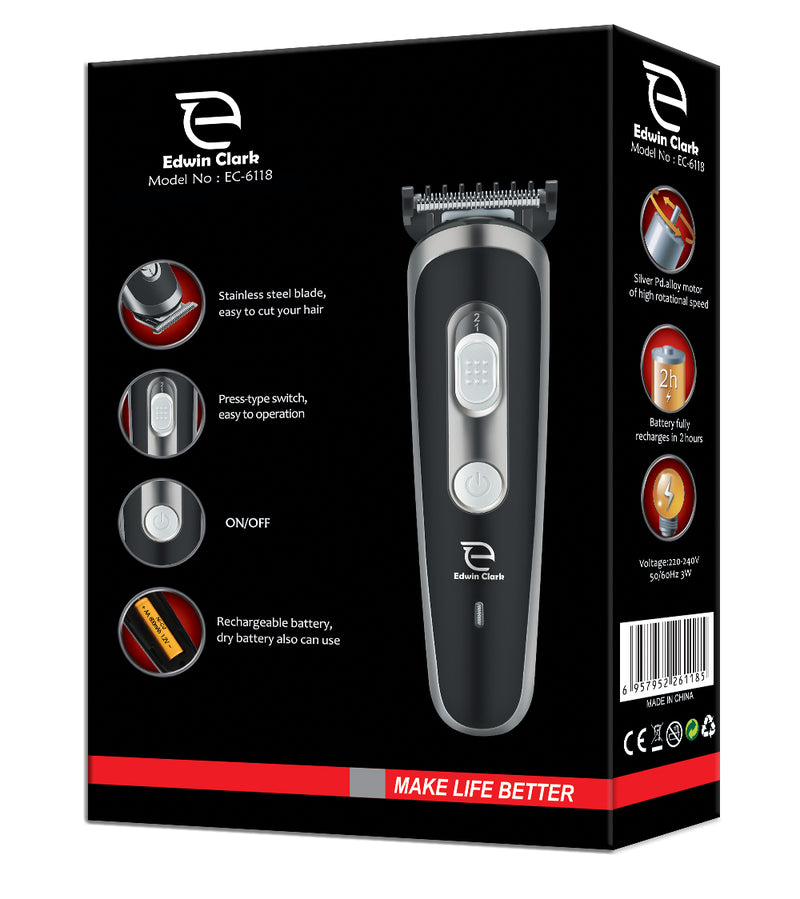 Edwin Clark Rechargeable Cordless Beard & Hair Men's Grooming Trimmer Shaver Set (TRIM-EC-6118)