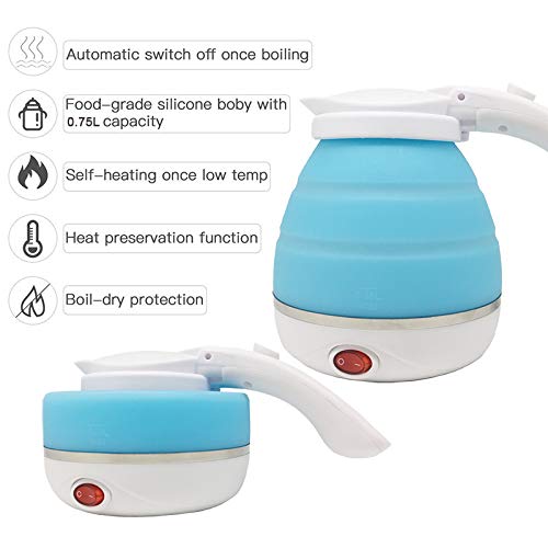 Travel Foldable Electric Kettle 750 ml Portable Electric Kettle with Boil Dry Protection, Food Grade Silicone and Dual Voltage - TRVKTTLE2L
