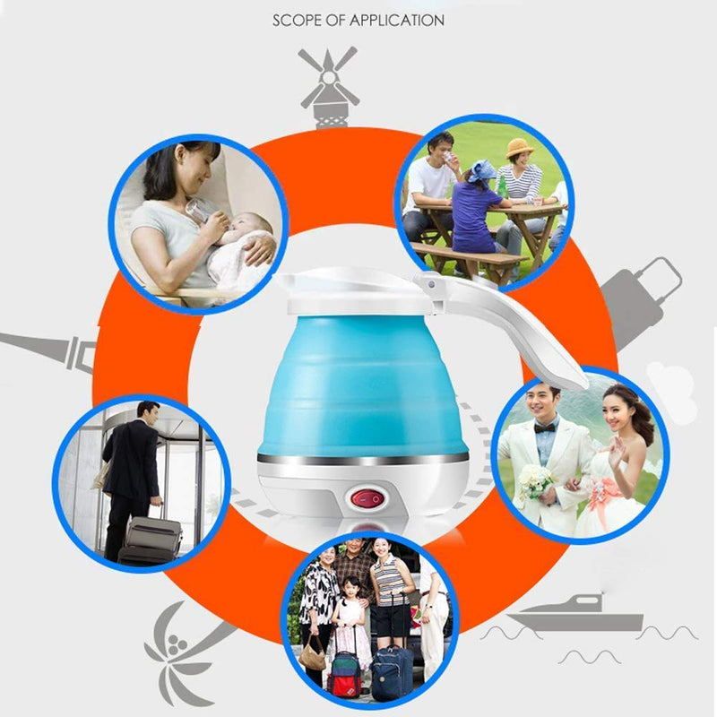 Travel Foldable Electric Kettle 750 ml Portable Electric Kettle with Boil Dry Protection, Food Grade Silicone and Dual Voltage - TRVKTTLE2L