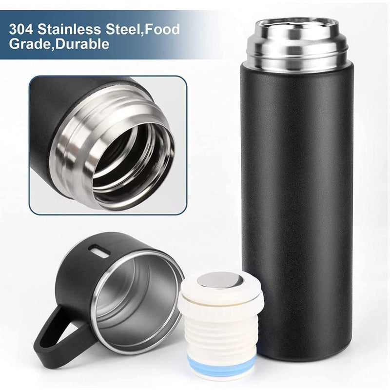 Stainless Steel Vacuum Flask Set with 3 Steel Cups Combo for Coffee Hot Drink and Cold Water Flask Bottle. 500ml - VACFLASK
