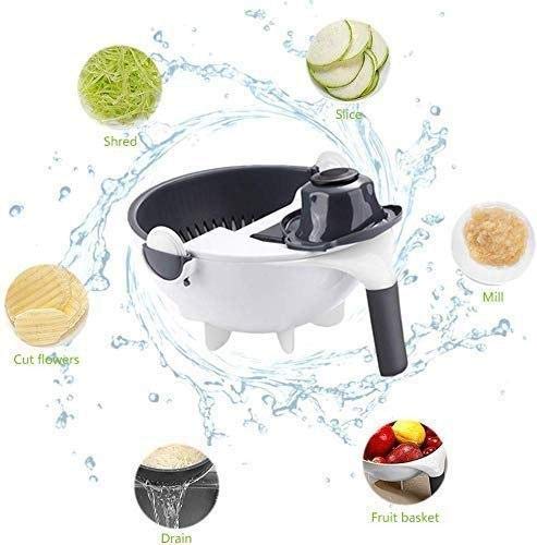 9 in 1 Vegetable Cutter with Drain Wet Basket Kitchen Shredder Grzater Slicer Magic Multifunctional Rotate Vegetable Cutter - WETBASK