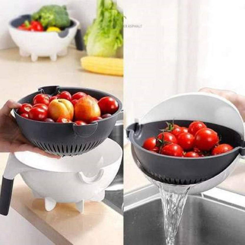 9 in 1 Vegetable Cutter with Drain Wet Basket Kitchen Shredder Grzater Slicer Magic Multifunctional Rotate Vegetable Cutter - WETBASK