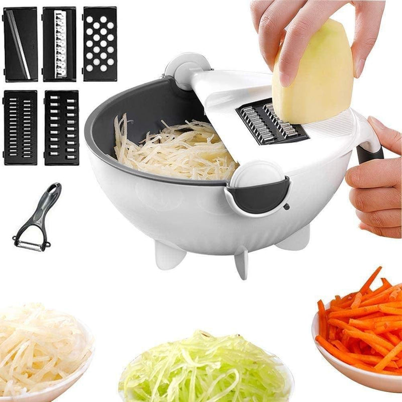 9 in 1 Vegetable Cutter with Drain Wet Basket Kitchen Shredder Grzater Slicer Magic Multifunctional Rotate Vegetable Cutter - WETBASK