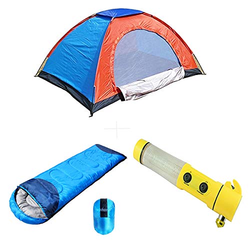 Camping Tent Portable Foldable Tent  2 Person Tent with Camping Bag Sleeping Bag and Car LED Torch - 2TENTSLEEPINGCRTORH